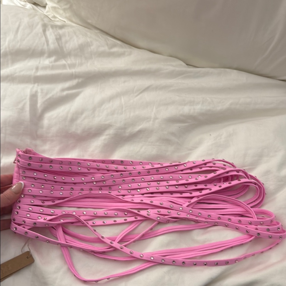 SKIMS Pink Rhinestone Swim Strappy Cover up - Picture 6 of 7
